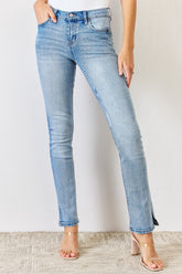 Kancan Women's Mid Rise Y2K Slit Bootcut Jeans - Trendy, Chic & Comfortable